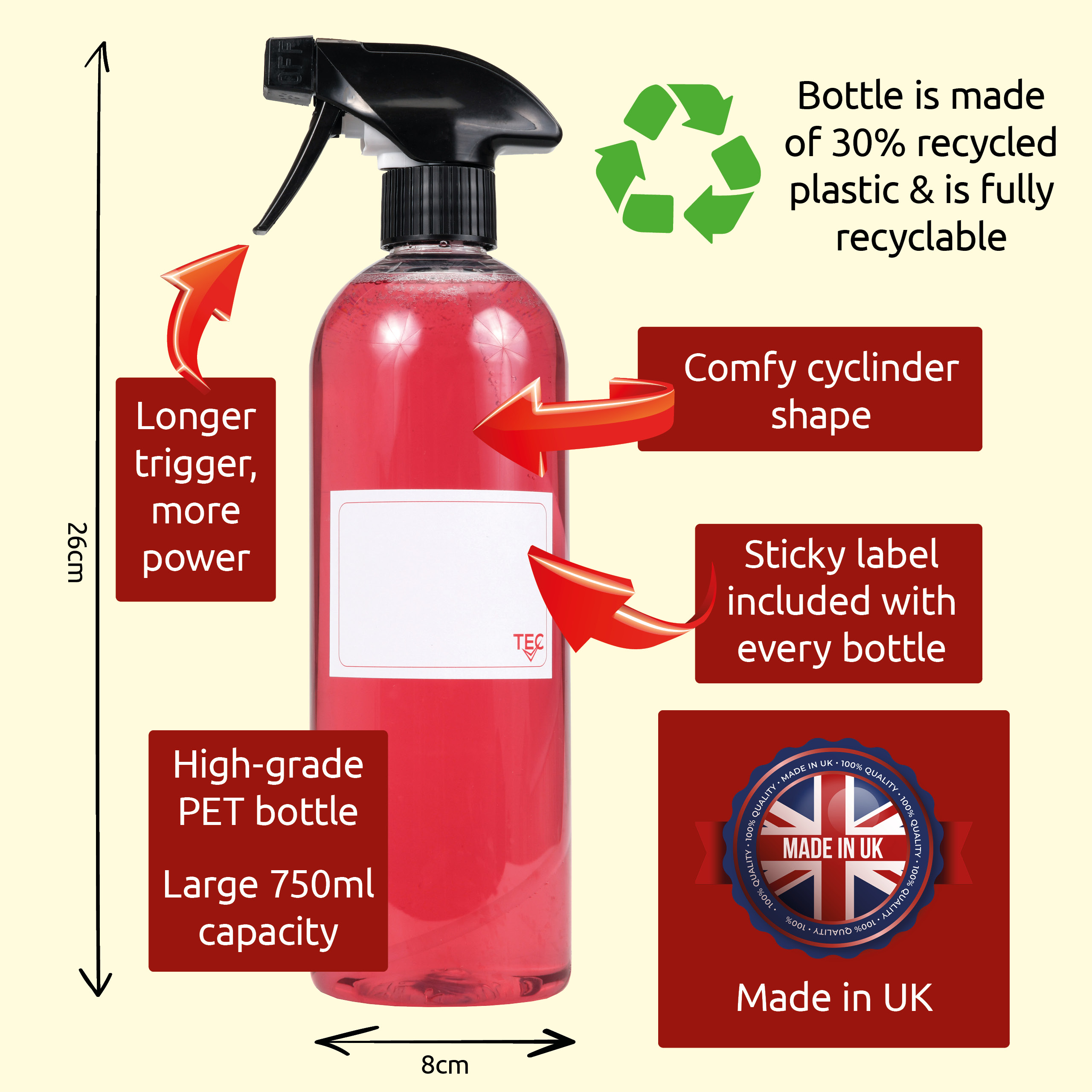Spray Bottles 750ml Round with Black Canyon Trigger Head - Image 4