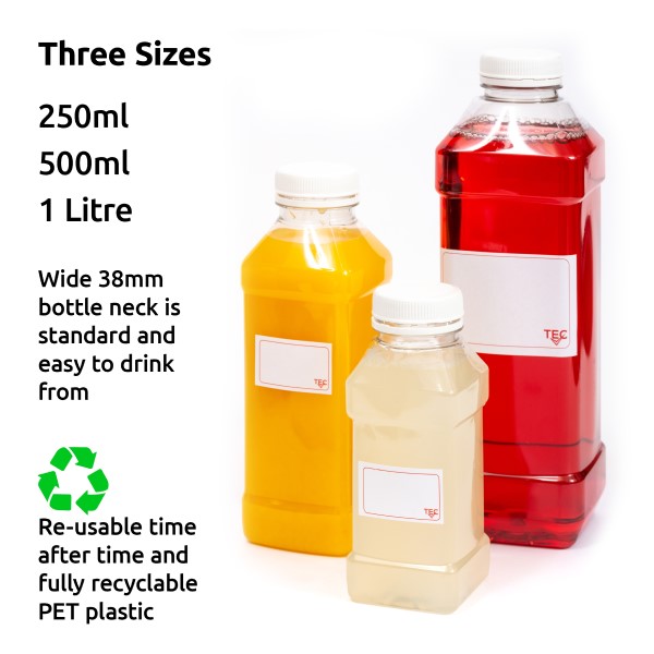 Juice Bottles 500ml Square with Lids PET Plastic - Image 5