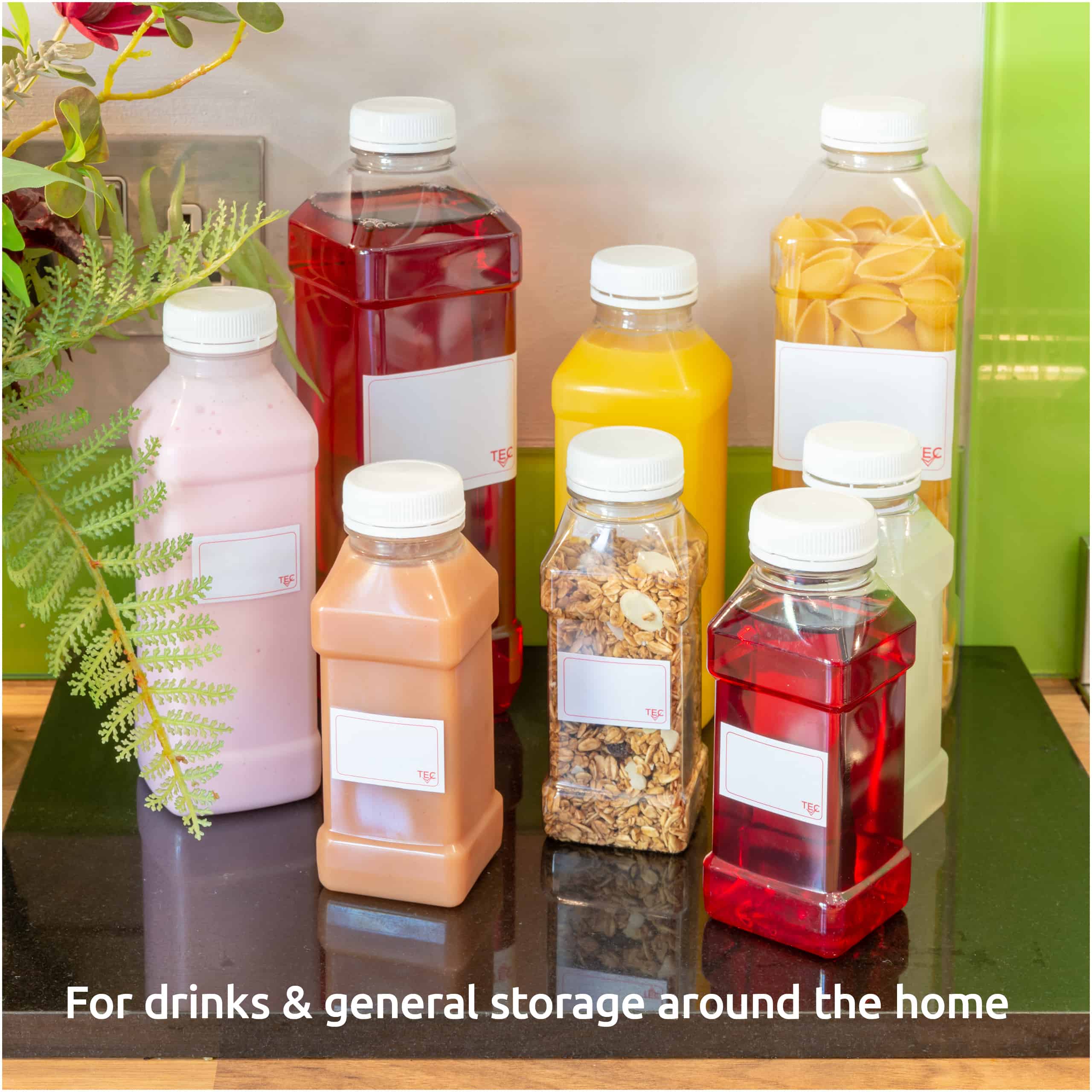 Juice Bottles 500ml Square with Lids PET Plastic - Image 3
