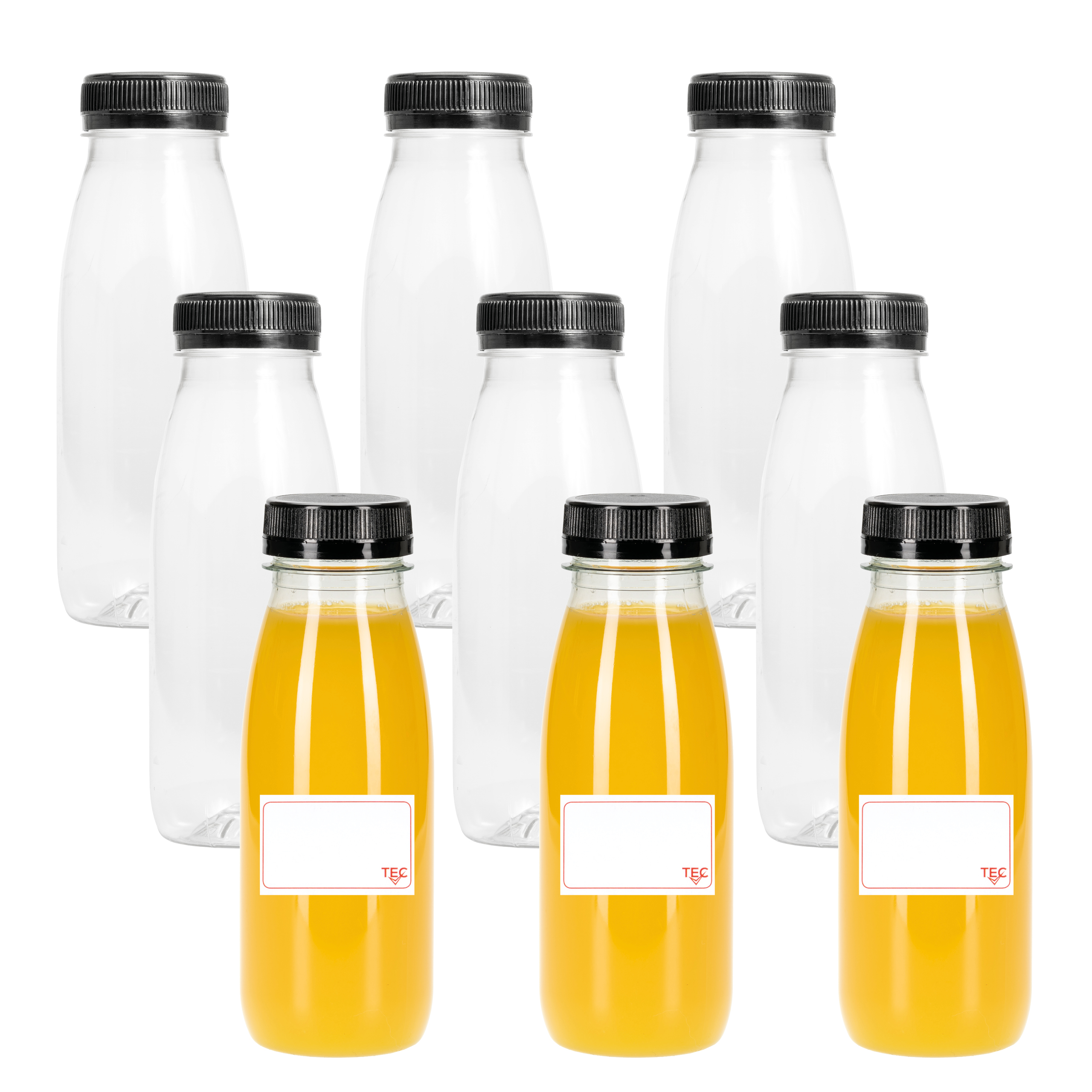 Juice Bottles 250ml with Lids Plastic Round