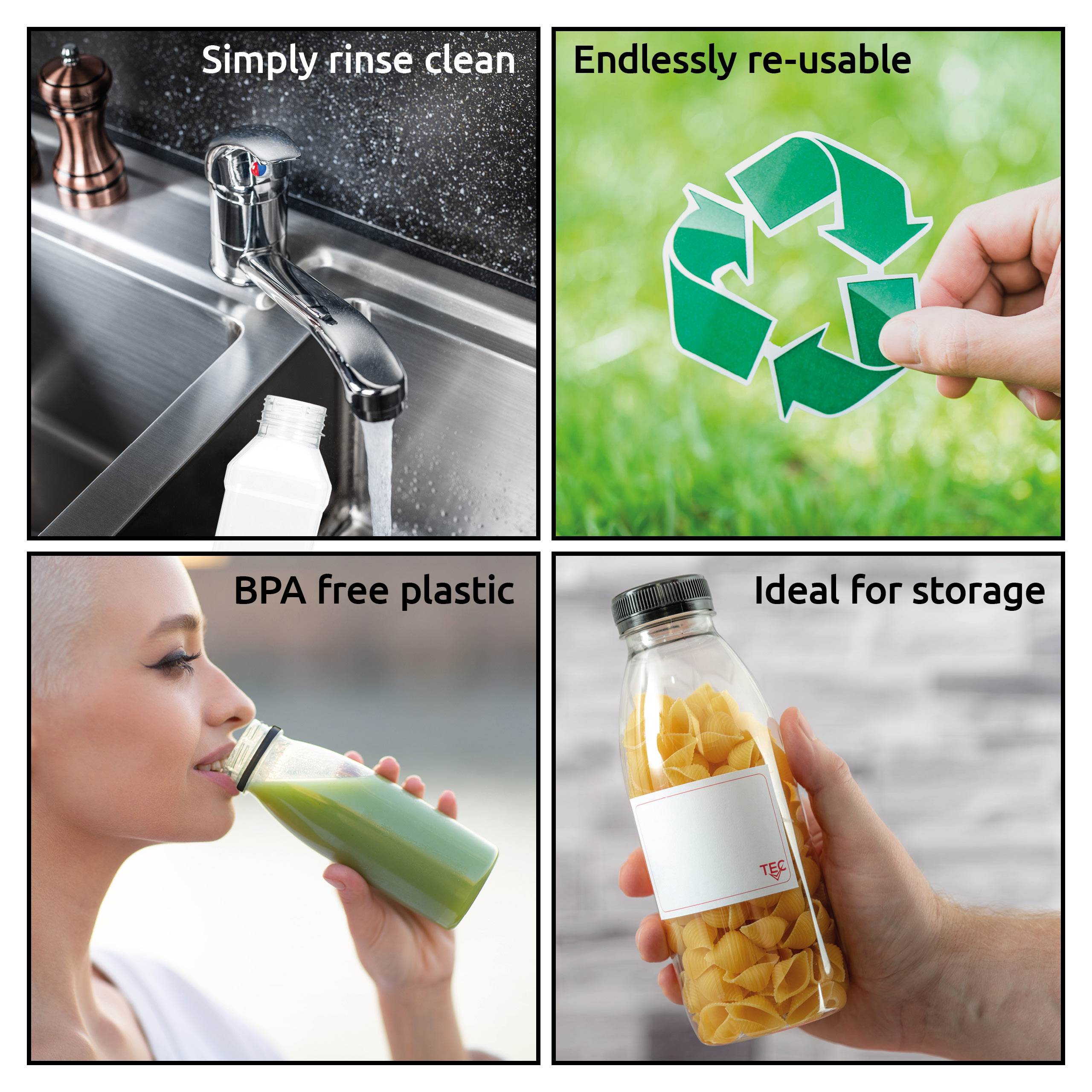 Juice Bottles 330ml Round Plastic with Lids - Image 9