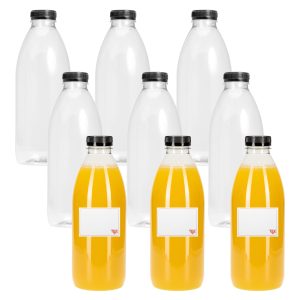 Juice Bottles 1 Litre Round Plastic with Lids