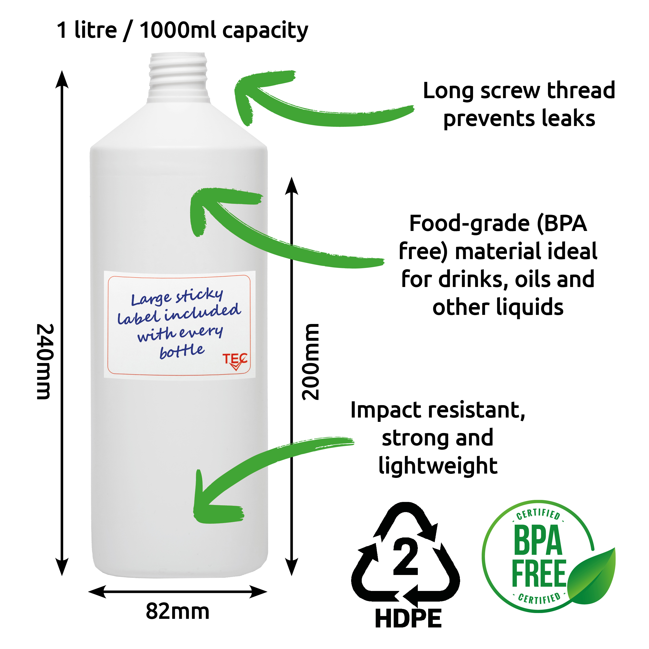 Plastic Bottles 1Litre HDPE Flip Tops - Image 7