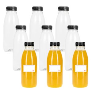 Juice Bottles 500ml Round with Lids RPET Plastic
