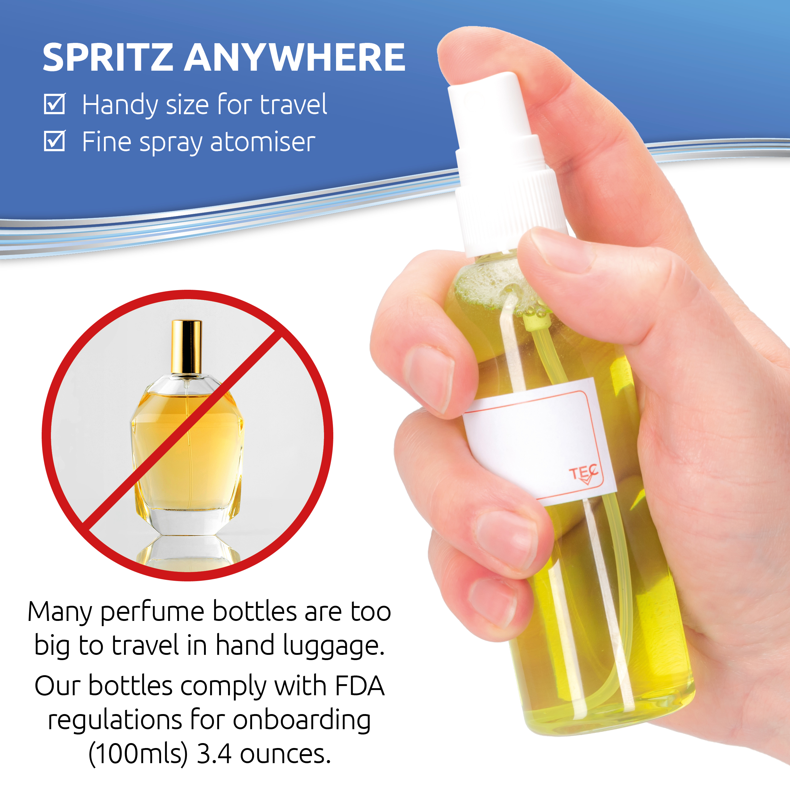 Travel bottles 100ml atomisers