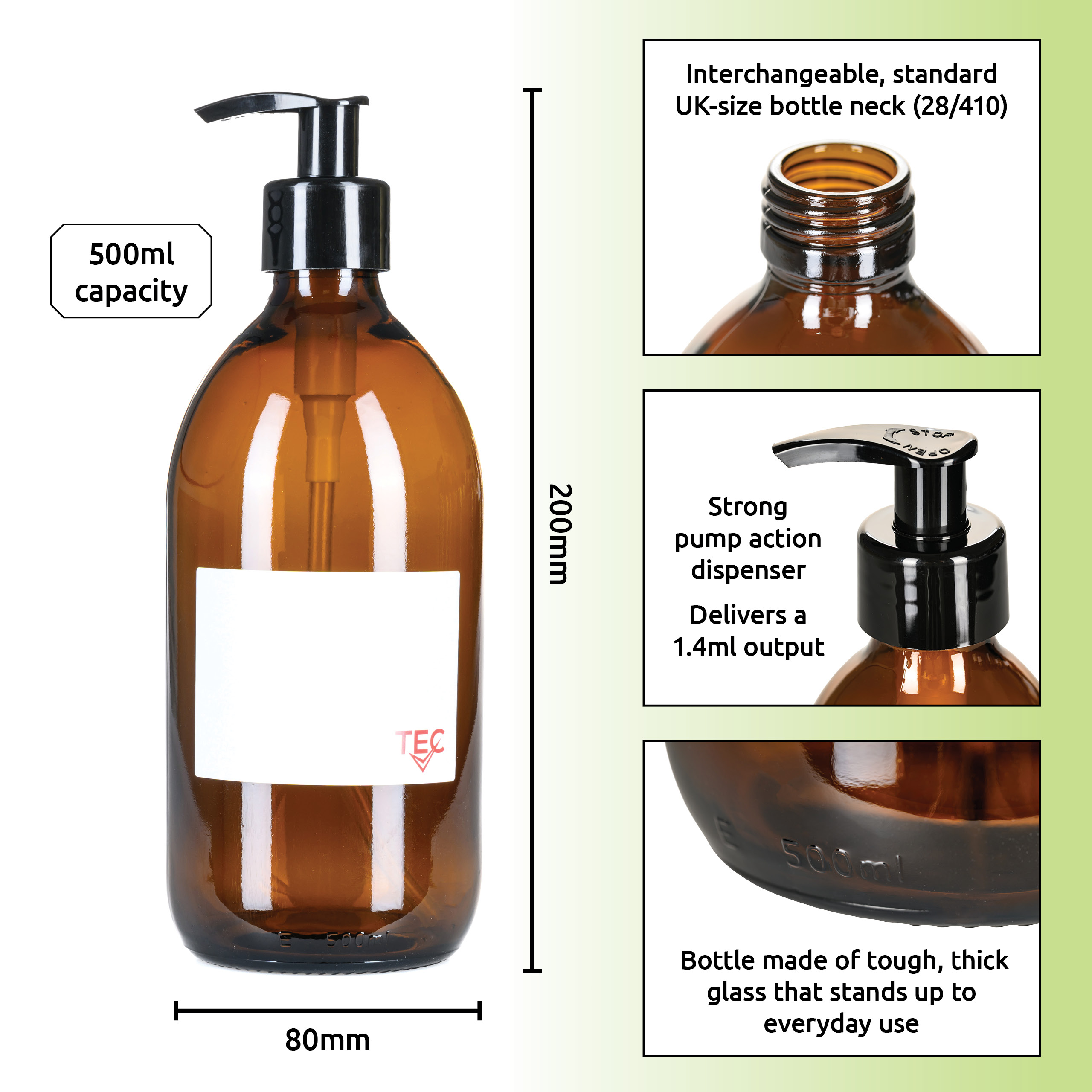 Amber Glass Bottles With Pump Dispenser 500ml 65% Recycled UK Made Small Soap Dispenser for Handwash Recyclable Refillable Labels Wrapped in Brown Sustainable Paper - Image 9
