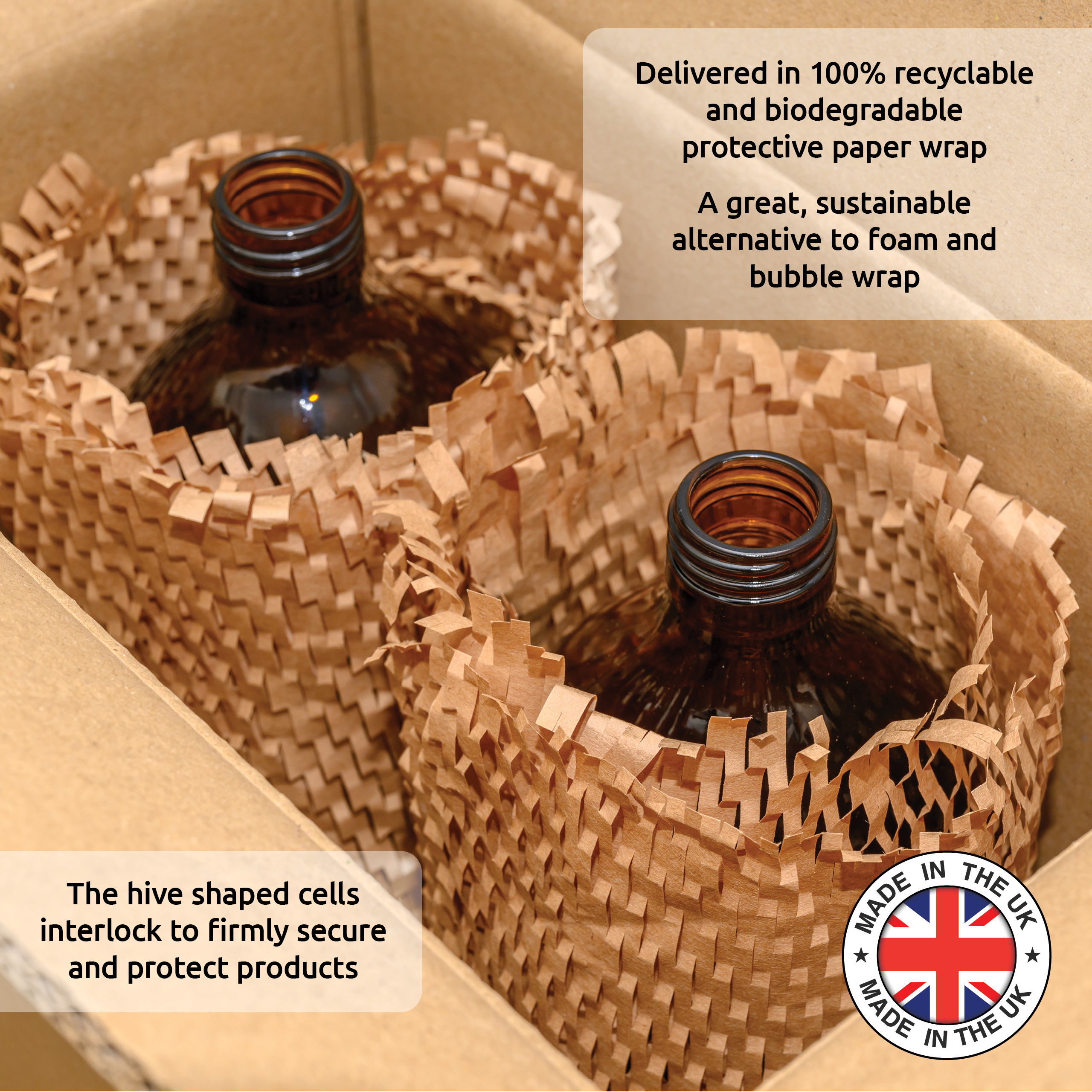 Amber Glass Bottles With Pump Dispenser 500ml 65% Recycled UK Made Small Soap Dispenser for Handwash Recyclable Refillable Labels Wrapped in Brown Sustainable Paper - Image 6